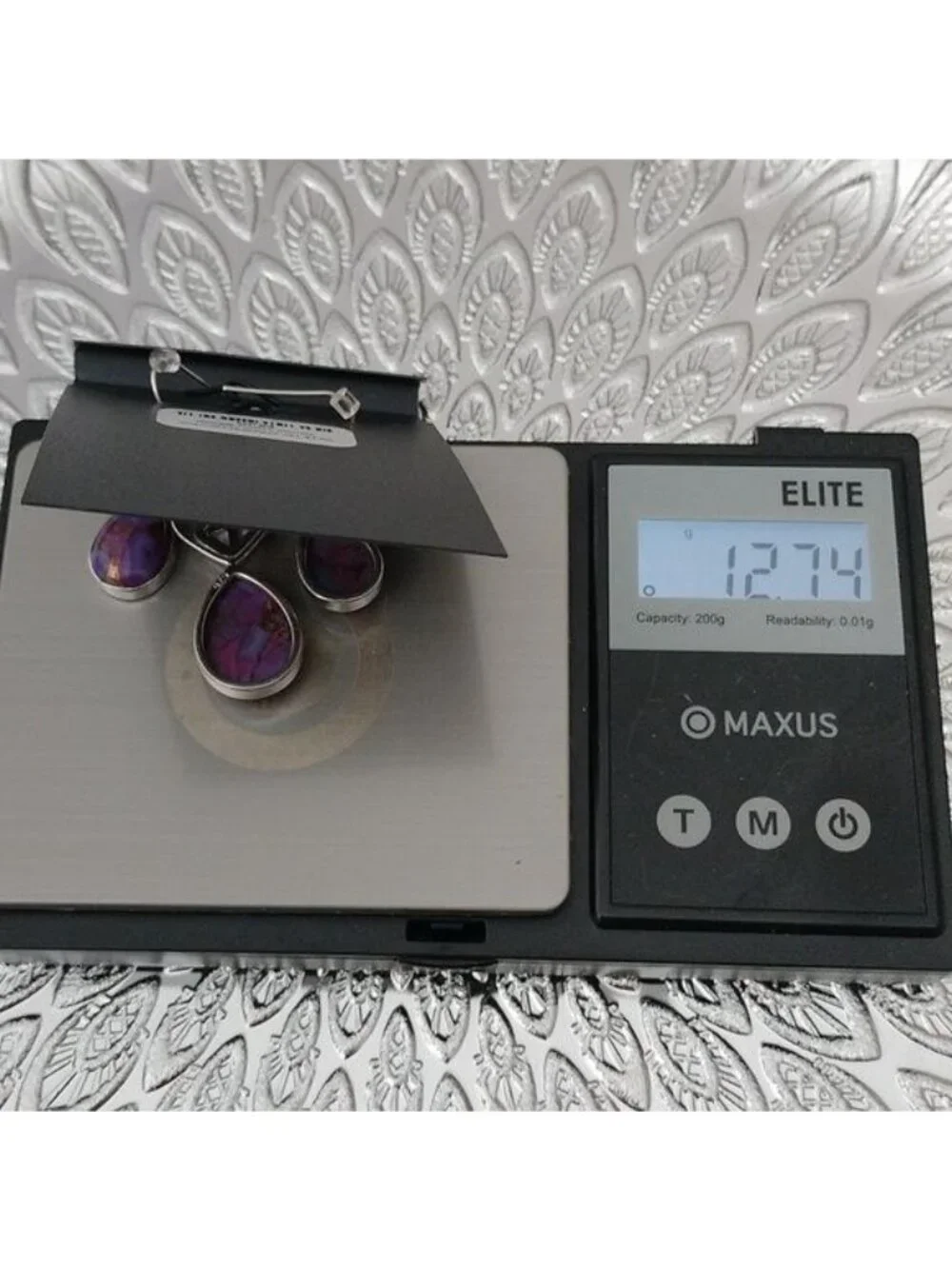 Sterling Silver, Purple Turquoise Amethyst Heart and Oval Pendant Earrings Set